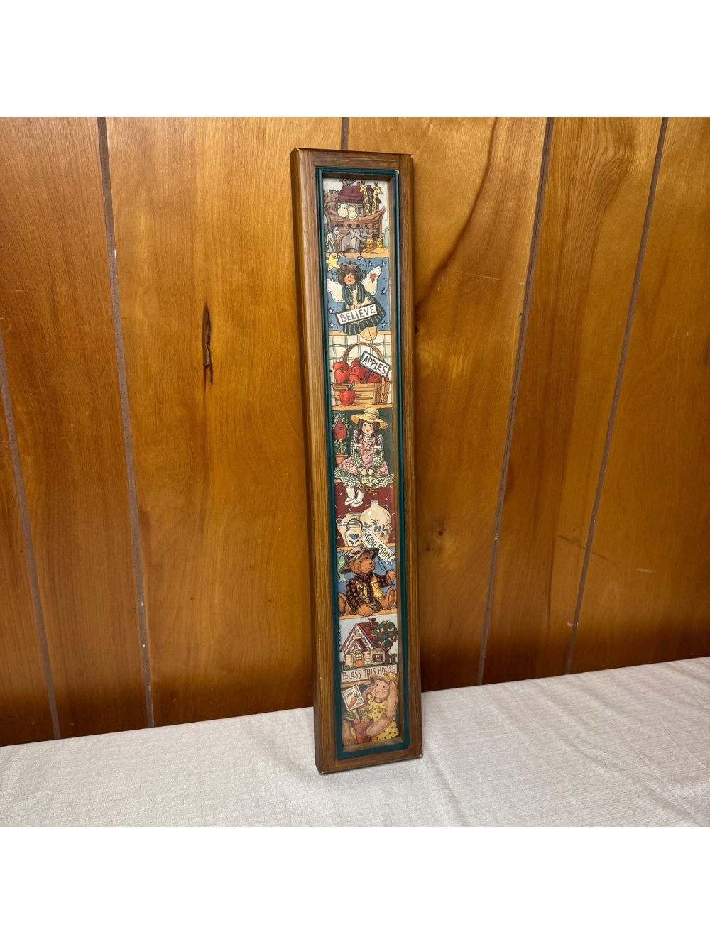 Vintage Country Folk Art Wall Hanging Framed Seasonal Sampler 23.5x4.5 - Picture 2 of 7